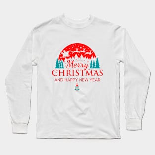 Merry Christmas and Happy New Year Retro Design Long Sleeve T-Shirt